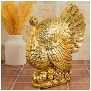 Metallic Gold Turkey Thanksgiving Figurine 9.75" - Picture 1 of 4