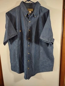 Vintage Scandia Woods Men's Blue Denim Short Sleeve Chambray Shirt, Size L - Picture 1 of 6