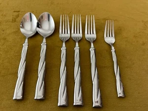 (6) Pcs DINNER FORKS spoon Retroneu Stainless Steel 18/0 “Twist Pattern” —HEAVY - Picture 1 of 6