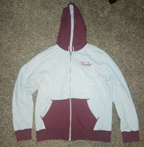 Vtg Lucky Brand Gray/Burgundy Fender Zip Up  Hoodie Size XL  - Picture 1 of 7