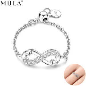 MULA 925 Sterling Silber Unendliche Liebe verstellbarer Ring CZ Frauen Schmuck - Bild 1 von 5