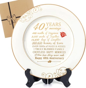 40. Jahrestag Hochzeitsgeschenke für Frau - 40 Jahre Jubiläum Teller mit 24K Gold - Bild 1 von 12