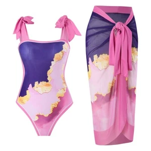Women's One Piece Swimwear with Beach Cover Up Skirt Bikini Set Summer Swimsuit - Picture 1 of 80