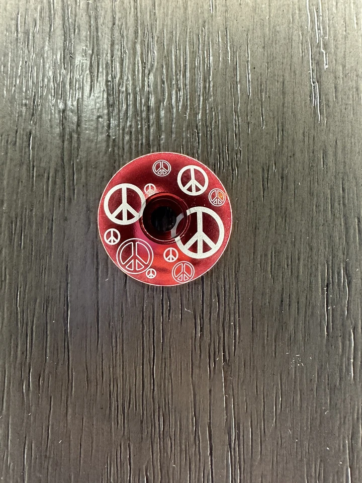 Peace Sign Design Bicycle Headset Top Stem Cap 1 1/8" Red - Image 1 of 1