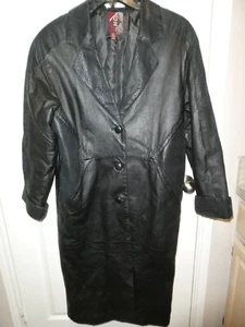 Global Identity G-III Womens Medium Black Leather Jacket Snake Trench Coat Long - Picture 1 of 15