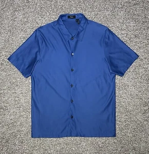 Theory Men’s Shirt ISAK SHIRT LUCENT JERSEY Solid Blue S/S Button Up Size L - Picture 1 of 19