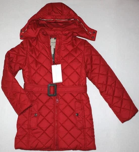 NWT Girls BURBERRY Red Long Quilted Puffer Coat Size 12 - Imagen 1 de 4