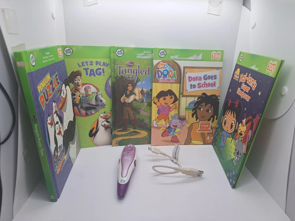 LeapFrog Tag Reader Lot 5 Books Pink Pen Reader Carrying Case Disney Tinker Bell - Image 1 of 4