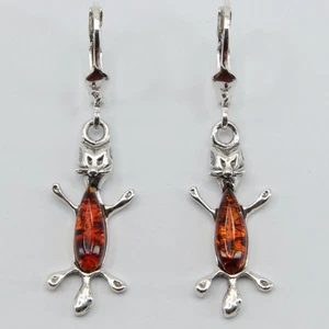 Original Cognac/braun BALTISCH BERNSTEIN Katze Kätzchen Ohrringe 925 STERLINGSILBER #2981