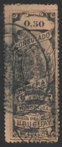 Uruguay 1894 Revenue FRANCE Consulat 0.50P Black on Buff Fine Used Very Scarce - Picture 1 of 2