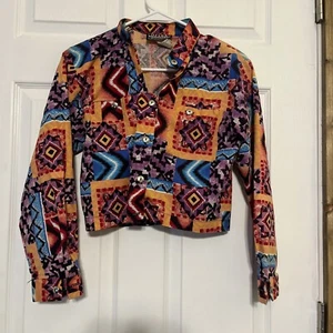 Ozark Mountain Vintage 90s Western shirt Aztec colorful cropped Women's Small E - Picture 1 of 5