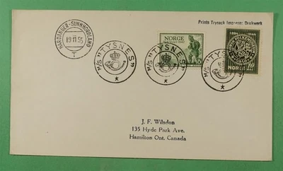 DR WHO 1955 NORUEGA PAQUEBOT TYSNES ENVÍO A CANADÁ R18669 Foto 1 de 2