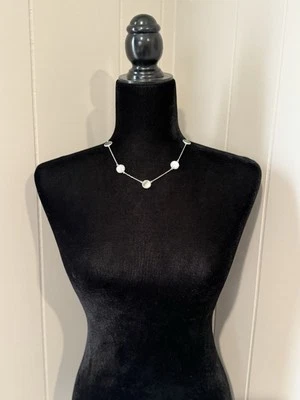 ANN TAYLOR SILVER TONE NECKLACE ABALONE BEZEL STATION 18.5" ADJUSTIBLE MOP - Image 1 of 4