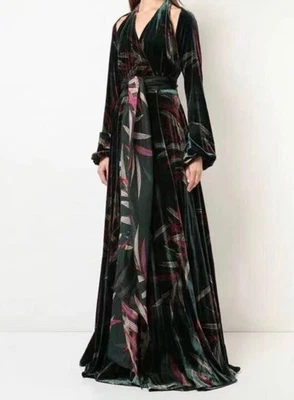 Autêntico vestido maxi Diane Von Furstenberg veludo recortado cinto de seda tamanho 4 - Imagem 1 de 4