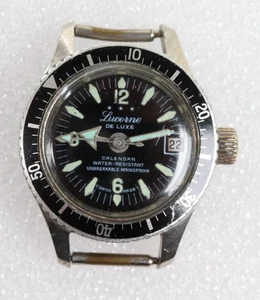 Vintage Lucerne De Luxe Calendar Mechanical Diver Watch Women's - Spares Repair - Picture 1 of 10