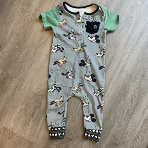 RAGS to Raches 6-12 Months Romper Mickey Goofy Blue Short Sleeve Stretch Comfort - Picture 1 of 4