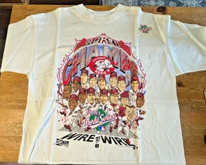 Cincinnati Reds 1990 World Series Champions Shirt Champs Cartoon Characature - Picture 1 of 11
