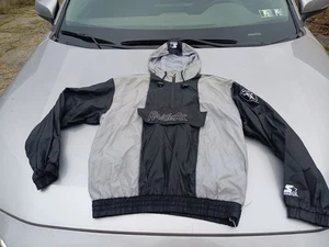 NWT VTG NOS 90s Starter Raiders 1/4 Zip Pullover Windbreaker Hooded Jacket XL - Picture 1 of 14