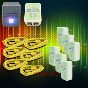 6X 4 USB PORT HUB WALL ADAPTER+3FT CABLE POWER CHARGER YELLOW GALAXY NOTE NEXUS - Afbeelding 1 van 1