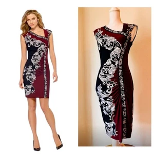 Vtg Y2K 90s CACHE Sz M Asymmetric Maroon Grunge Whimsigoth Sexy Going Out Dress - Picture 1 of 9