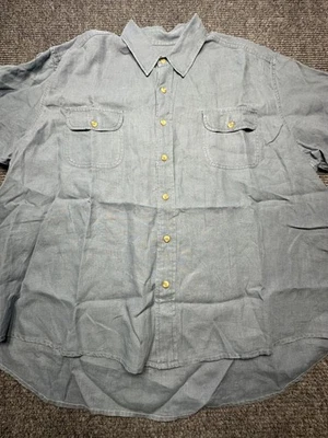 Eddie Bauer Shirt Mens 2XL Blue Linen Short Sleeve Button Up Dual Chest Pockets - Image 1 of 4