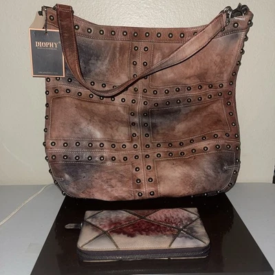 Extra Large Diophy Leather Studded Bag New With Matching Wallet Distressed Stud - Image 1 of 4