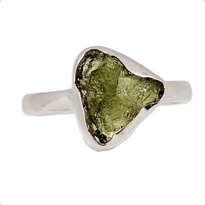 Natural Genuine Czech Moldavite 925 Sterling Silver Ring Jewelry s.9 CR75238 - Picture 1 of 1