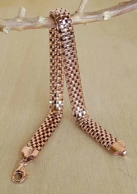 Technibond 意大利 925 玫瑰金纯银盒网眼手链 8 英寸适合 — 第 1/4 张图片