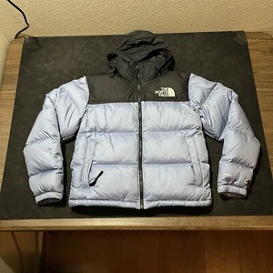 The North Face Nuptse 700 Down Puffer Jacket Women Parka Black Silver Blue Coat - Picture 1 of 13