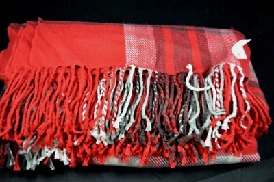 全新带标签 Pottery Barn Mckinley 手工打结流苏格子扔红色灰色 50 x 60 — 第 1/3 张图片