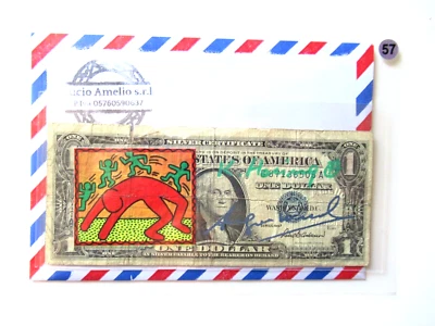 1$ VON ANDY WARHOL UND KEITH HARING ORIGINAL + 2x SIGNIERT, USPS-ST 1987 - Bild 1 von 4