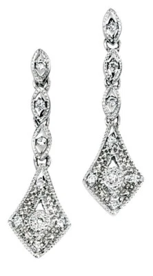 Diamond Vintage Drop Earrings 9ct White Gold 375 Hallmarked British Made - Image 1 of 3