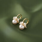 1Pair Elegant Shell Flower Cluster Pearl Ball Earrings Shiny Zircon Ear Buckle
