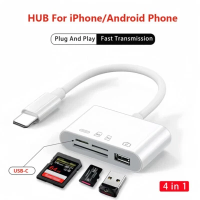  CellPhone Card Reader Adapter USB-C/SD/TF HUB External Storage OTG Charge/Data - Image 1 of 4