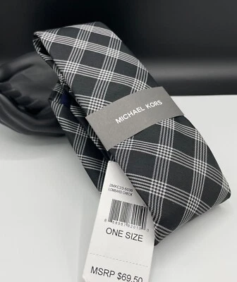 Corbata de mezcla de seda para hombre MICHAEL KORS ~ negra ~ cuadros lombardos ~ NUEVA PRECIO DE VENTA SUGERIDO POR EL FABRICANTE: $69,50 Foto 1 de 4