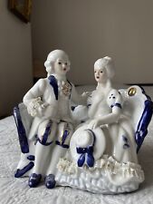 Vintage Antique Porcelain German Blue White Handmade Figurine Statue