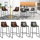 2× Bar Stools Vintage Leather Kitchen Counter Upholstered Chairs W/Footrests