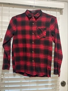 Boy’s Red & Black Plaid Button Up Shirt Size 2XL or 14 - Picture 1 of 3