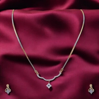 0.92 Cts Round Brilliant Cut Real Diamonds Necklace Earrings Set 14K Yellow Gold - Image 1 of 4