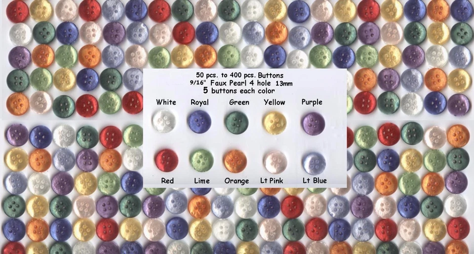 50 to 400 pcs. of 9/16" (13mm) 4-hole Buttons Red Blue Yellow lime white orange - Image 1 of 1