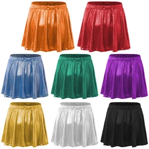 Kids Girls Skirts Shimmery Pleated A-Line Dance Ruffle Miniskirt Skater Shiny - Picture 1 of 70