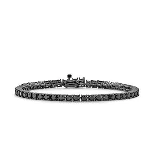 Women's Solid 925 Sterling Silver 4mm Round Cut Black CZ Tennis Chain Bracelet - Picture 1 of 8