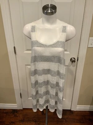 Топ безрукавка Eileen Fisher серый и белый в полоску льняная смесь, размер средний - Изображение 1 из 4