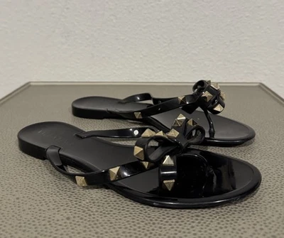 Valentino Garavani Rockstud Jelly Flat Sandals, Size 35 Black (missing 3 Studs) - Image 1 of 4