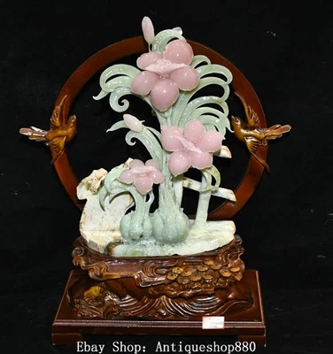 Estatua de pájaro flor Fengshui tallado jade Xiuyu natural chino de 18,1"" Foto 1 de 4