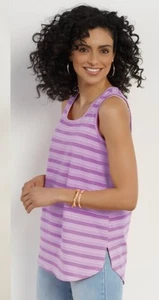 Soft Surroundings Tank Damen groß ärmellos U-Ausschnitt Streifen lila Top Kreuzfahrt + - Bild 1 von 4