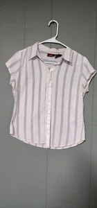 Vintage Jordache Stripe Top / Large/ Fitted Button Up / Short Cap Sleeves - Picture 1 of 4
