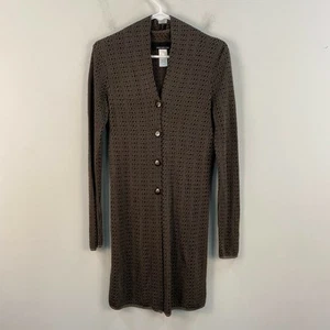 Jones New York Womens Small Sweater Dress V-Neck Knee Ribbed Button Brown 5755 - Picture 1 of 8