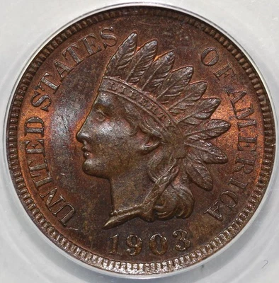1903 1c Indian Head Cent ANACS MS 64 RB - Image 1 of 4
