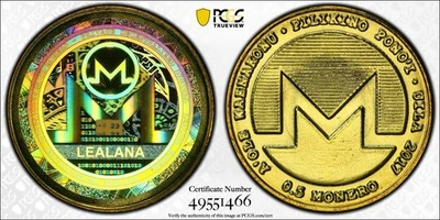 2017 UNREDEEMED MONERO (.5 XMR) LEALANA COIN🌟PCGS MS 68🌟POP: 2, NONE FINER🌟 - Image 1 of 4